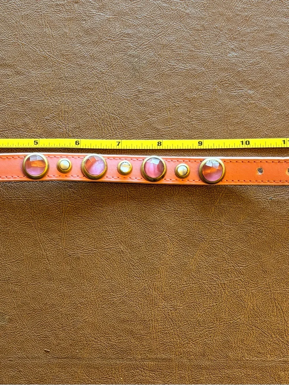 Pink Leather Gems Collar with Genuine Gemstones Crystals Jewels Brass Hardware